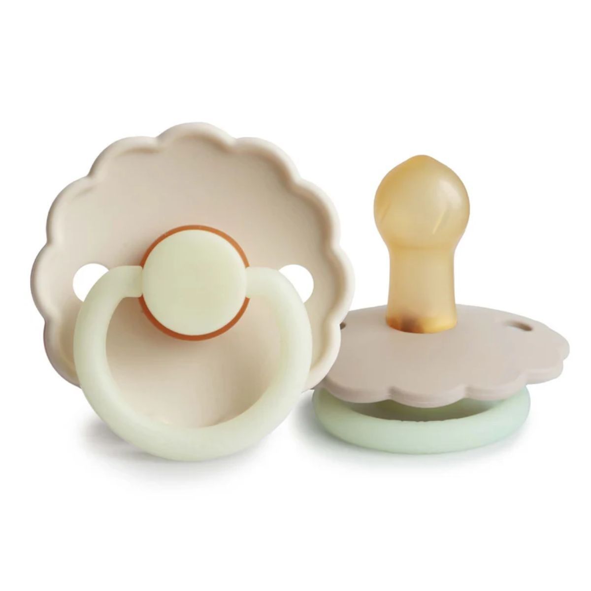 Kit de Chupetas Mushie Frigg Daisy Night Natural Blush e Cream

 - High-quality natural rubber