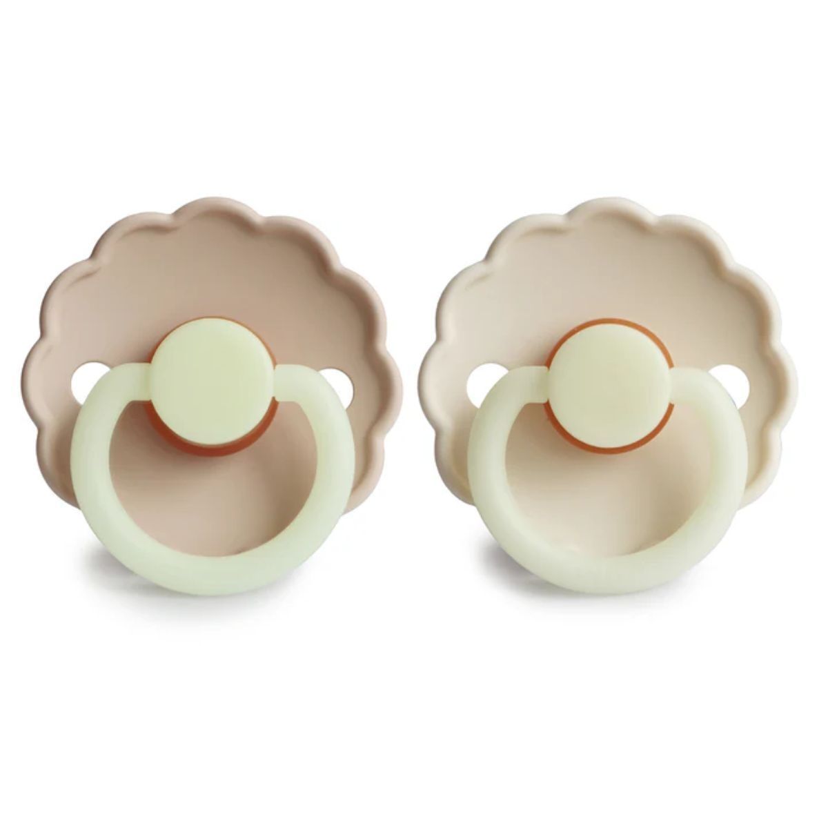 Kit de Chupetas Mushie Frigg Daisy Night Natural Blush e Cream

 - Glow-in-the-dark for nighttime use